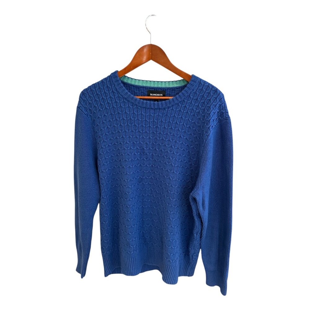 Bonobos Blue Cable Knit Sweater XL Cotton & Polyester Blend